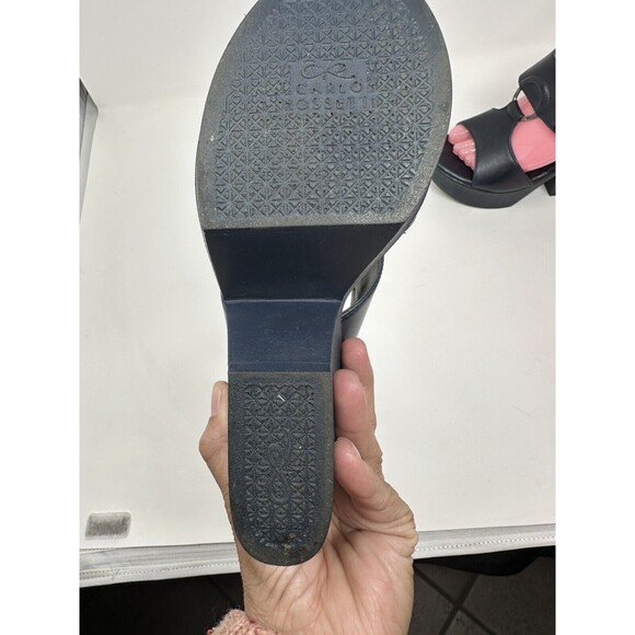 Carlo Rossetti Platform Pump Open Toe Black  Leather Women’s Shoe Size USA 6.5 - Picture 10 of 11